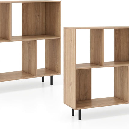 Dreamade 3-Tier Bookcase, Modern Cube Bookshelf with 4 Compartments & Metal Legs, Minimalist Freestanding Storage Organizer