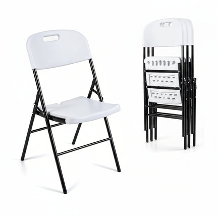 Dreamade Folding Plastic Chairs 4 Pack w/HDPE Backrest & Seat, White | Stackable Portable Seating w/ Steel Frame