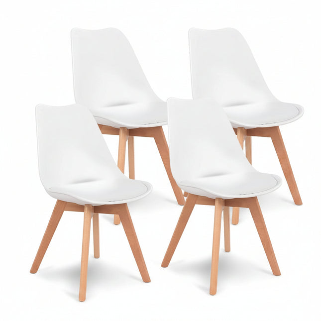 Set of 4 Mid Century Dining Chairs Wood Legs White
