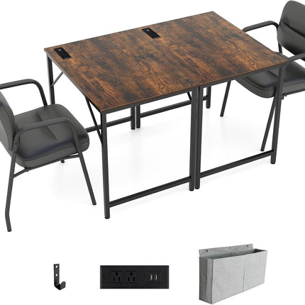 Dreamade Conference Table with Charging Station, 2/4/6 PCS 32" x 24" Rectangular Meeting Room Desk with Storage Bag & Hook