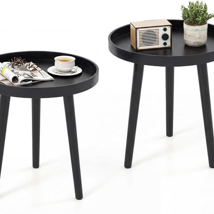 Dreamade Mid Century Modern Side Table with Wooden Tray and Bamboo Legs