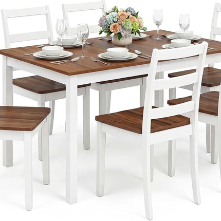 Dreamade 7-Piece Dining Table Set | Rectangular 60-inches Kitchen Table and 6 Dining Chairs with Rubber Wood Legs