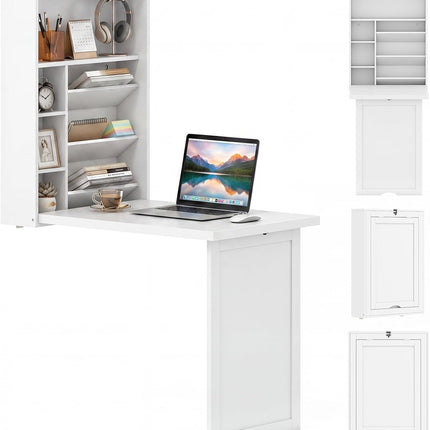 Dreamade Wall Mounted Desk | Foldable Convertible Computer Desk with Storage Shelves