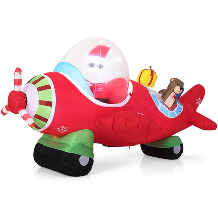 Dreamade 7.2 Ft Animated Inflatable Santa on Plane Pre-lit Blow up Yard Decoration