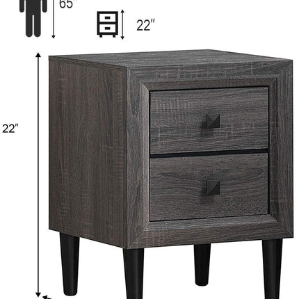 Nightstand Wooden W/Two Storage Drawers and Handles
