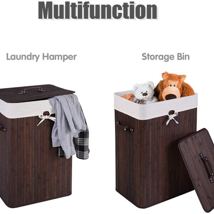 Laundry Hamper Bamboo Laundry Basket, Clothes Hamper with Lid and Removable