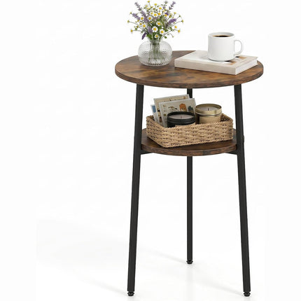 Dreamade Round Side Table, 2-Tier End Table w/Metal Frame | Accent Nightstand Bedside Table w/ Storage Shelf for Small Space Sofa Couch Side