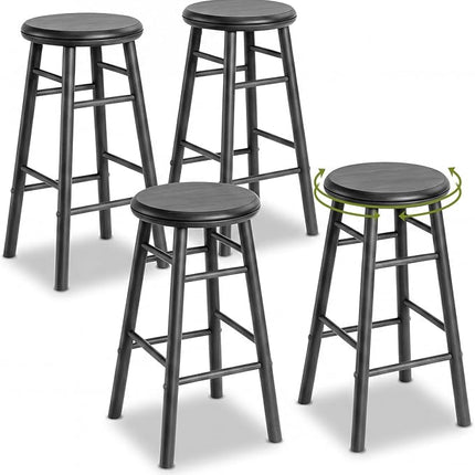 Dreamade 24 Inch Swivel Bar Stools Set of 2, Rubber Wood, Walnut | Round Bar Chairs w/Backless Design