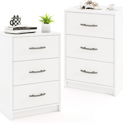 Dreamade Nightstand with 3 Drawers, Modern Night Stand with Storage Drawers, White