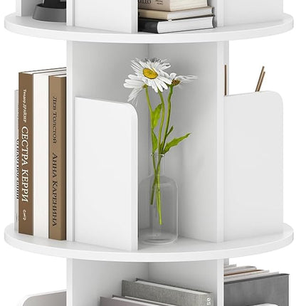 Dreamade 3-Tier Rotating Bookshelf 360° Display Rack w/Dividers & Anti-Falling Baffles