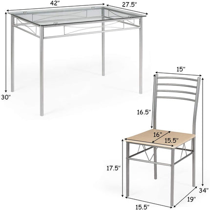5 Pieces Dining Set Glass Table and 4 Chairs