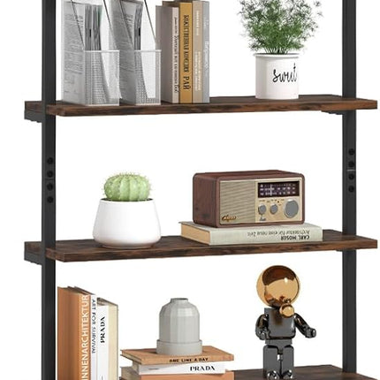 Dreamade 6-Tier Ladder Shelf, 72" Wall Mounted Bookshelf with Metal Frame, Industrial Open Storage Shelves