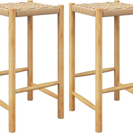 Dreamade Wood Stools Set of 2, 18" Tall Boho Backless Stool Chairs with Rubber Wood Legs