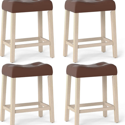 Dreamade 24" Bar Stools Set of 2/4, Upholstered Counter Height Saddle Bar Stools