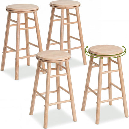 Dreamade 24 Inch Swivel Bar Stools Set of 2, Rubber Wood, Walnut | Round Bar Chairs w/Backless Design