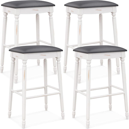 Dreamade Bar Stools, 29"/24" Bar Height Saddle Stools w/Padded Seat, Rubber Wood Legs, Footrests & Antiqued Surface