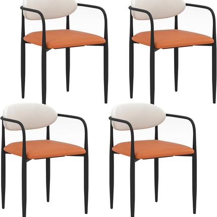 Dreamade Modern Dining Chairs Set of 2/4 Faux Leather Upholstered Kitchen Chairs with Orange Padded Seat