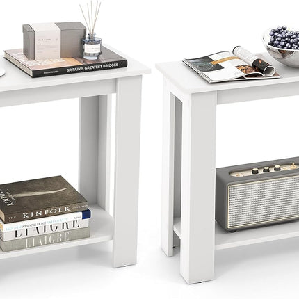 Dreamade 2-Tier End Table White, Modern Side Table with Storage Shelf (1/2)