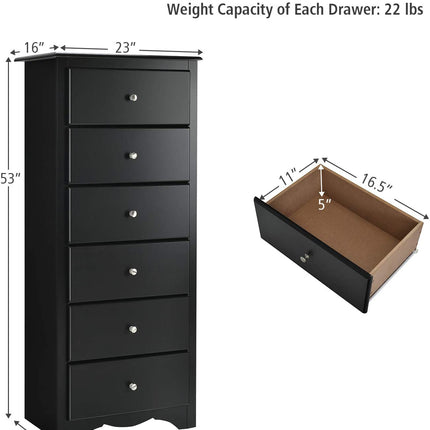 6 Drawer Chest Wooden Dresser Clothes Organizer Bedroom - Dreamadeus