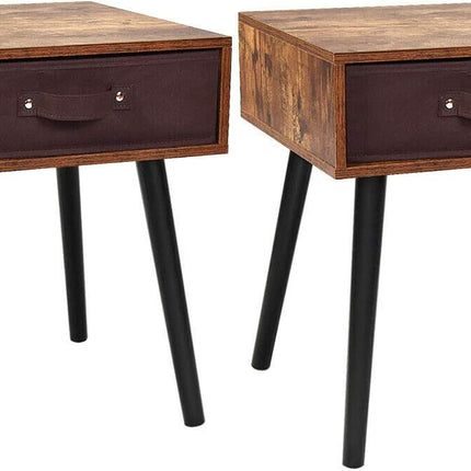 End Table Accent Bedside Table W/ 1 Removable Fabric Drawer and Solid Wooden Legs