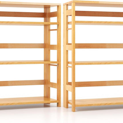 Dreamade 4-Tier Bookshelf, 34.5" Floor Storage Shelf w/Rubber Wood Frame, Anti-Toppling Kits, Side Fences