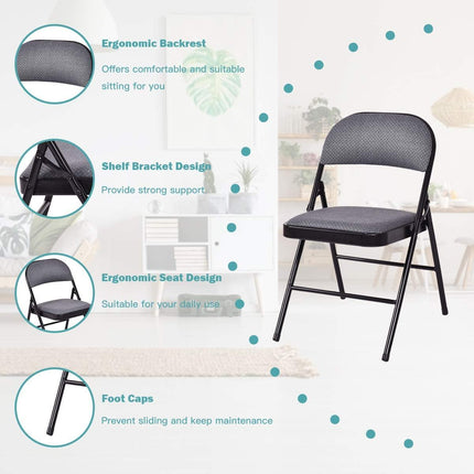 4-Pack Folding Chairs with Metal Frame and Fabric Upholstered Padded Seat - Dreamadeus