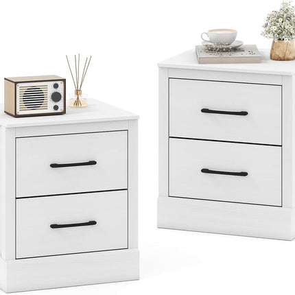Dreamade Farmhouse Nightstand Set of 2, Wood Bedside Table with 2 Storage Drawers