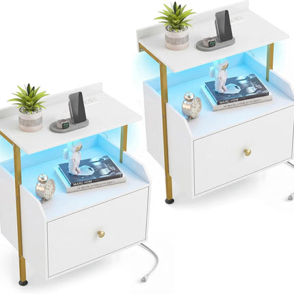 Dreamade Nightstand w/Charging Station & LED Light (1/2)