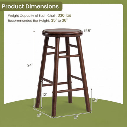 Dreamade 24 Inch Swivel Bar Stools Set of 2, Rubber Wood, Walnut | Round Bar Chairs w/Backless Design