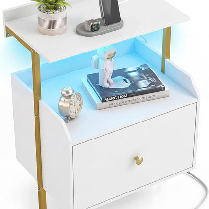 Dreamade Nightstand w/Charging Station & LED Light (1/2)