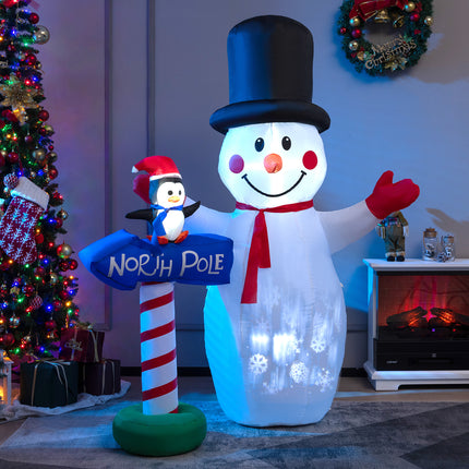 DREAMADE 6 FT Inflatable Snowman, Blow-up Christmas Decoration w/Penguin Guidepost