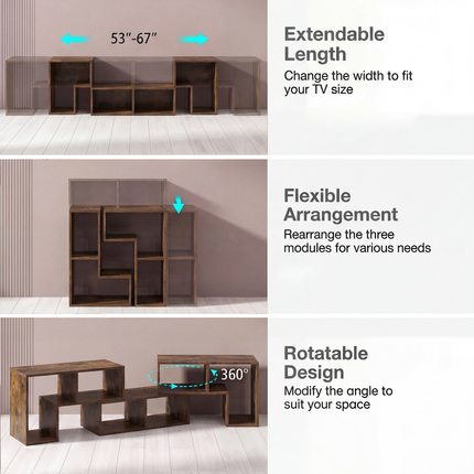 DREAMADE 3 Piece TV Stand, Modular TV Console with Bookshelves, Free Combination w/Storage Cubes for 50 to 65 Inch TV