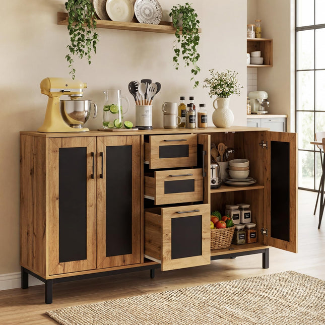 Dreamade 63” Sideboard Buffet Cabinet with 3 Drawers & Storage Shelves