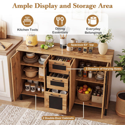Dreamade 63” Sideboard Buffet Cabinet with 3 Drawers & Storage Shelves