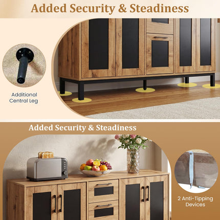 Dreamade 63” Sideboard Buffet Cabinet with 3 Drawers & Storage Shelves