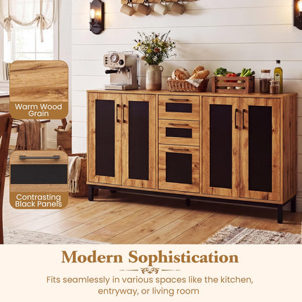 Dreamade 63” Sideboard Buffet Cabinet with 3 Drawers & Storage Shelves
