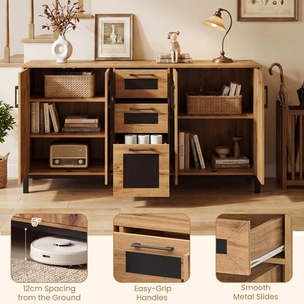 Dreamade 63” Sideboard Buffet Cabinet with 3 Drawers & Storage Shelves