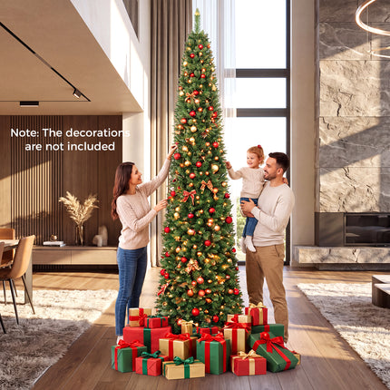 5ft Prelit Pencil Christmas Tree, Artificial Slim Xmas Tree with 150 Warm White LED Lights & 296 Full Branches