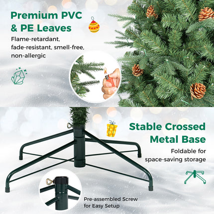 DREAMADE 7.5 ft Pre-Lit Christmas Tree, 1125 Hinged Tips with Pine Cones