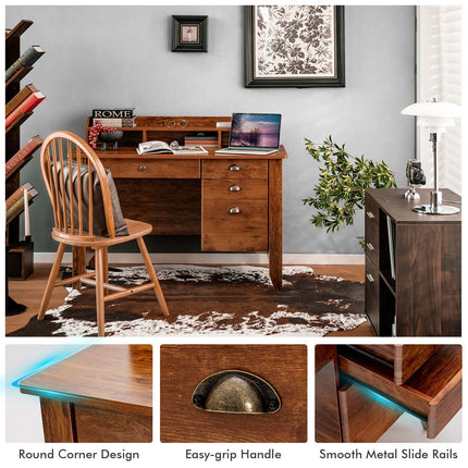DREAMADE Home Office Desk with Drawer, Wood Office Executive Desk w/Multiple Drawers & Storage Cabinet