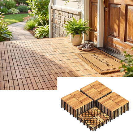 Dreamade 12" x 12" Interlocking Acacia Wood Deck Tiles