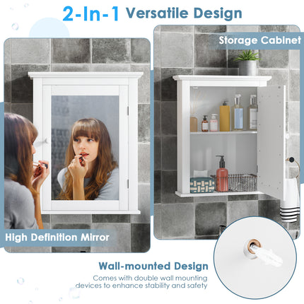 DREAMADE Mirrored Wall Mount Cabinet, Bathroom Storage Cabinet with Adjustable Shelf & HD Mirror
