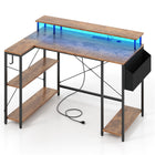 DREAMADE L-Shaped Gaming Desk with LED Lights & Power Outlets, 48