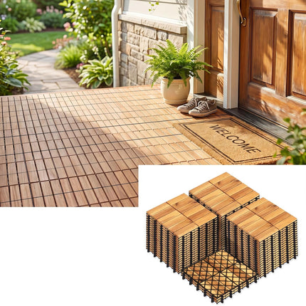 Dreamade 12" x 12" Interlocking Acacia Wood Deck Tiles