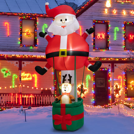 DREAMADE 8 FT Christmas Decoration, Inflatable Santa Claus on Air Balloon w/Reindeer