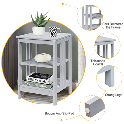 Dreamade Nightstand 3-Tier Sofa Side Table W/Reinforced Bars and Stable Structure