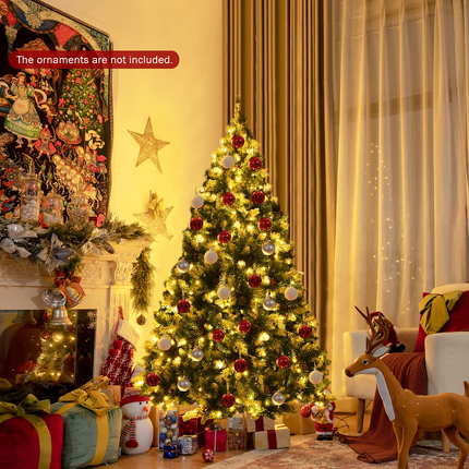 Dreamade Pre-lit Snow Flocked Christmas Tree,Hinged Artificial Xmas Tree, Indoor Holiday Festival Decoration - DreamadeUS