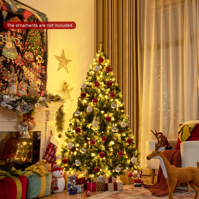 Dreamade Pre-lit Snow Flocked Christmas Tree,Hinged Artificial Xmas Tree, Indoor Holiday Festival Decoration - DreamadeUS