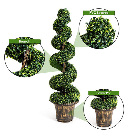 4 Ft Artificial Boxwood Spiral Tree, Fake Greenery Plants - DreamadeUS