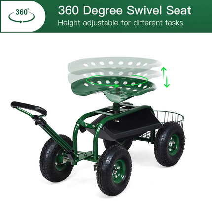 4-Wheel Garden Workseat with Storage Basket - Dreamade